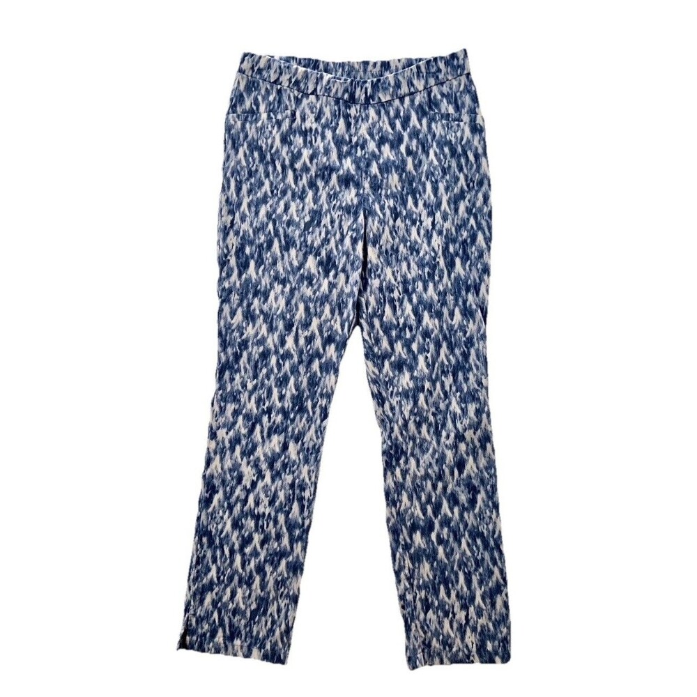 Susan Graver Pull-On Tie Dye Blue White Pattern Straight Ankle Pants Size 10